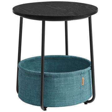 Masuta de cafea rotunda cu cos de stofa, stil modern, 45x50cm, negru cu turcoaz inchis