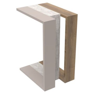 Masuta laterala Muju culoare lemn natural - aspect marmura alba si mocha 40x30x57cm