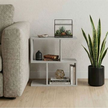 Masuta laterala Wesmol cu raft, Gri cu efect marmura, 50x20x50 cm