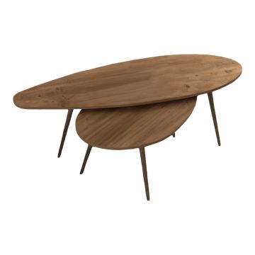 Masute de cafea Monty cu design Natural, Set 2 piese, Lemn, 116x46x46 cm