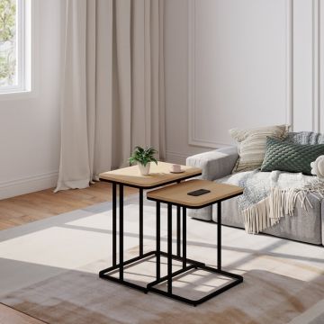 Set 2 bucati Masuta auxiliara, Dunest, Negru, 40x54x60 cm