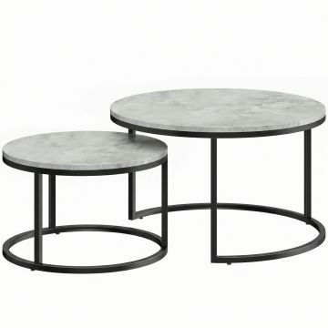 Set 2 masute de cafea moderne, suprapuse, rotunde, gri marmorat