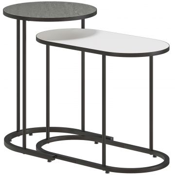 Set 2 Masute de Cafea Suprapuse cu Cadru Metalic pentru Sufragerie si Birou, Gri si Alb