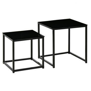 Set 2 Masute pentru Sufragerie Moderne din Otel si Sticla Securizata - Negru