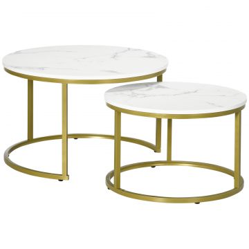 Set 2 Mese Rotunde - Masute Cafea Stivuibile, Alb