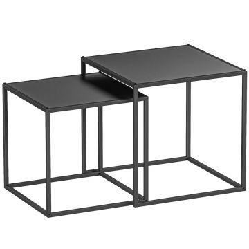Set de 2 masute de cafea patrate stivuibile, masute laterale si de living din otel, alb