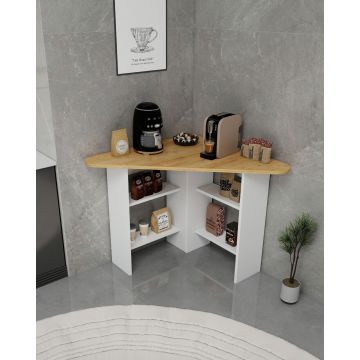 Masa de bucatarie, Hanah Home, Corner, 80x73.8x80 cm, PAL, Stejar Safir / Alb