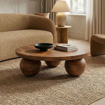 Masă de cafea cu funcție decorativă Fedena , Stil natural, Lemn masiv de mango, 90x30 cm - Nuc