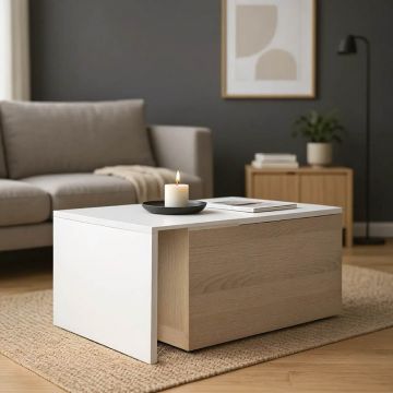Masa de cafea extensibila Extera, Alb-sonoma, 100-160x50x45 cm - Alb
