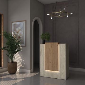 Masa de receptie, Hanah Home, MA104, 90x110x40 cm, PAL MELAMINAT CALITATE E1, Travertin / Nuc