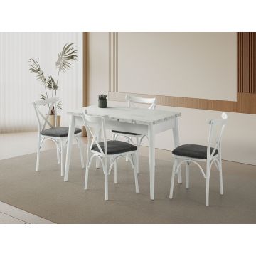 Masa extensibila, Hanah Home, Vista, PAL, Marmură albă / Alb