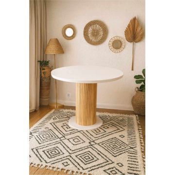 Masa, Hanah Home, Weltwood Bohemian Round 4, PAL, Alb / Natural
