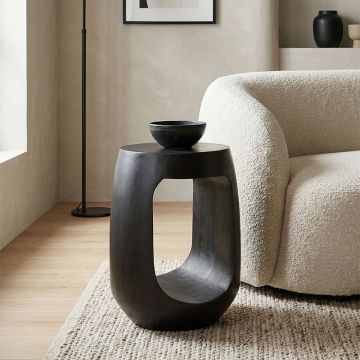 Masă laterală cu design practic Lenora, Stil Modern, Lemn de Mango Solid, Alb - Negru, 33x45 cm - Negru