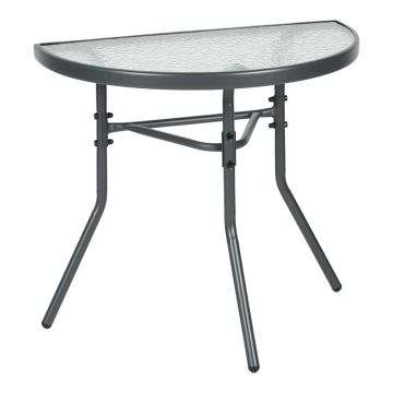 Masă semicirculară cu funcție Bion, Sticlă-metal, gri închis, 70x40x65 cm - Gri