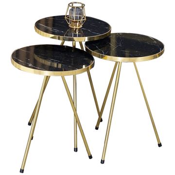 Masuțe Weber, set de 3 piese, Negru - Alb, 34x34x52 cm - Negru