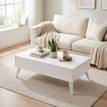 Masuta Cafea cu sertar SHP-655-DD-1 Home Collection® Living, Alb - Maro - Natur, 110x42x65 cm - Alb