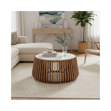 Masuta de cafea din lemn de mango cu aspect de marmura de la Mable, Lemn, Natur, 80x45 cm - Natur