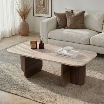 Masuta de cafea, Hanah Home, Akira, 120x41x60 cm, PAL, Travertin / Nuc Venezia