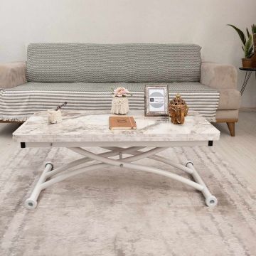Masuta de cafea, Hanah Home, Mini Juppo Ext, MDF, Marmură albă / Alb