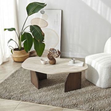 Masuta de cafea, Hanah Home, Rock, 100x35x60 cm, PAL, Travertin / Nuc