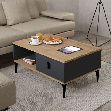 Masuta de cafea, Hanah Home, Sare 2003, 90x41.5x60 cm, PAL, Stejar safir / Antracit