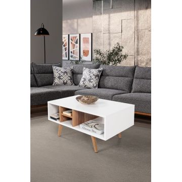 Masuta de cafea, Hanah Home, Sina 2024, 90x43x55 cm, PAL, Alb/Maro