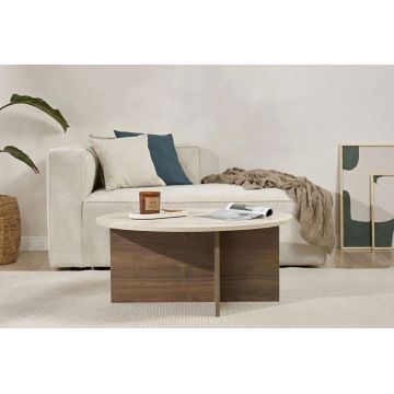 Masuta de cafea, Hanah Home, Soleil, 90x40x90 cm, PAL, Travertin / Nuc Venezia