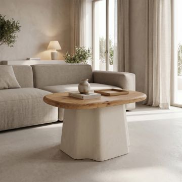 Masuta de cafea Loberta, Lemn de brad, Natural, D60x43 cm - Natural