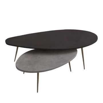 Masuta de cafea set 2 piese Monty, și metal, Negru - Gri, 116x46x46 cm - Negru