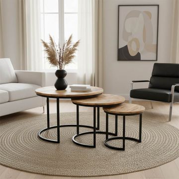 Masuta de cafea set 3 piese Frina, lemn masiv de mango, Naturala, 70x70x45 cm - Natur