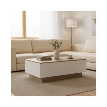Masuta de cafea Winey, Stil Sonona-Alb, Lemn, 90x60x31 cm - Stejar