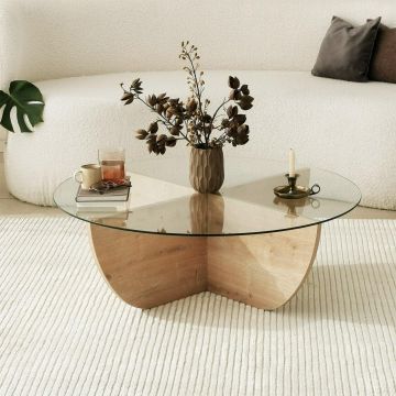 Masuta de Sufragerie cu Sticla, Stejar, 90x30x90 cm - Stejar