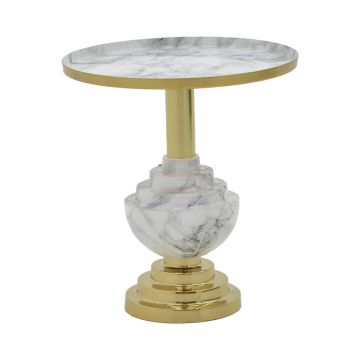 Masuta laterala Cogent marmura gri si metal, auriu, 41x41x44 cm - Gri