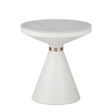 Masuta laterala Coozlin marmura alba piatra sinterizata si metal, alb-auriu, D50x50 cm - Alb