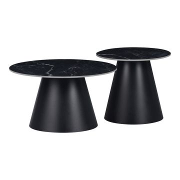 Masuta laterala Fabrin marmura neagra piatra sinterizata-metal, negru, 50x50x46 cm - Negru