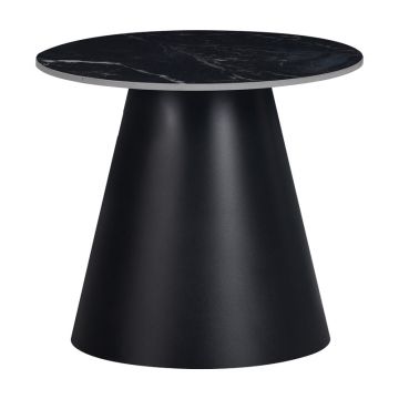 Masuta laterala Fabrin piatra sinterizata neagra cu metal, negru, 50x50x46 cm - Negru