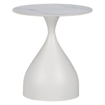 Masuta laterala Kirkene piatra sinterizata, marmura alba si metal, alb, 50x50x50 cm - Alb