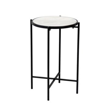 Masuta laterala Luxere negru metal-marmura, alba, D40x66 cm - Negru
