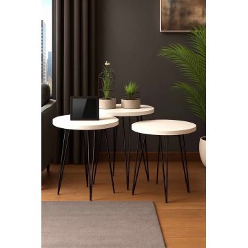 Masute (3 Pieces), Hanah Home, Peka252, PAL, Alb/Negru