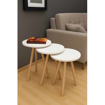 Masute (3 Pieces), Hanah Home, Sensibil-152, PAL, Alb / Natural
