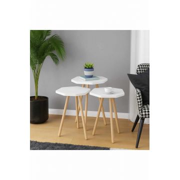 Masute (3 Pieces), Hanah Home, Sensibil-155, PAL, Alb
