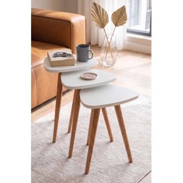Masute (3 Pieces), Hanah Home, Sensibil452, PAL, Alb / Natural