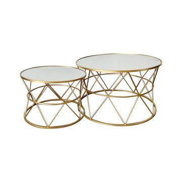 Masute cafea Pelosif Auriu set 2buc metal, 80x80x48 cm - Auriu