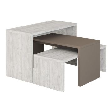 Set 3 masute Kantar, Alb, 65x30x39 cm - Bej
