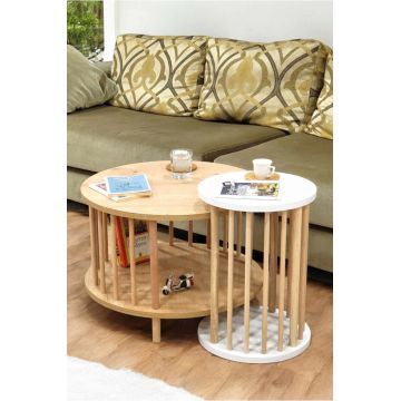 Set masute de cafea, Hanah Home, Peka-Set108, PAL, Stejar Safir / Alb