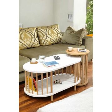 Set masute de cafea, Hanah Home, Peka111-125, PAL, Stejar alb / safir