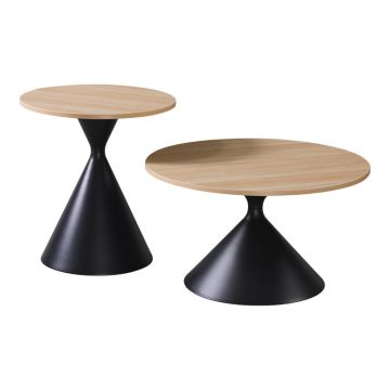Masă de cafea set 2 piese Hemena, Lemn/Metal, Negru-Natur, variate, 70x70x40 cm - Negru