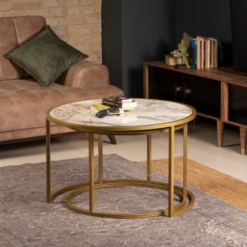 Masa de cuibarit (2 bucati) Tambur - Gold, Aur, 66x66x43 cm - Auriu