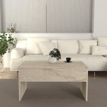 Măsuță de cafea Akilli, Travertin, 90x45x52 cm - Bej