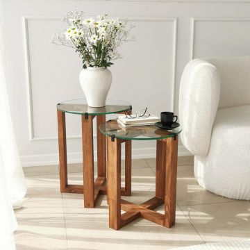 Măsuță de cafea Amalfi, Diverse culori, Diverse configurații, Diverse dimensiuni - Nuc / 2 bucăți / Ø40x45 cm